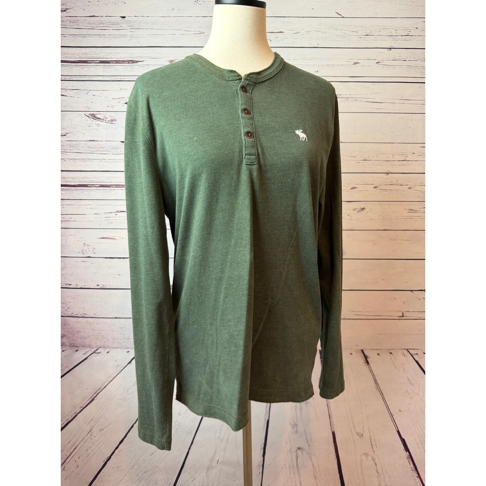 Abercrombie & Fitch Henley Shirt Medium Green Long Sleeve Muscle Mens Y2K 90s